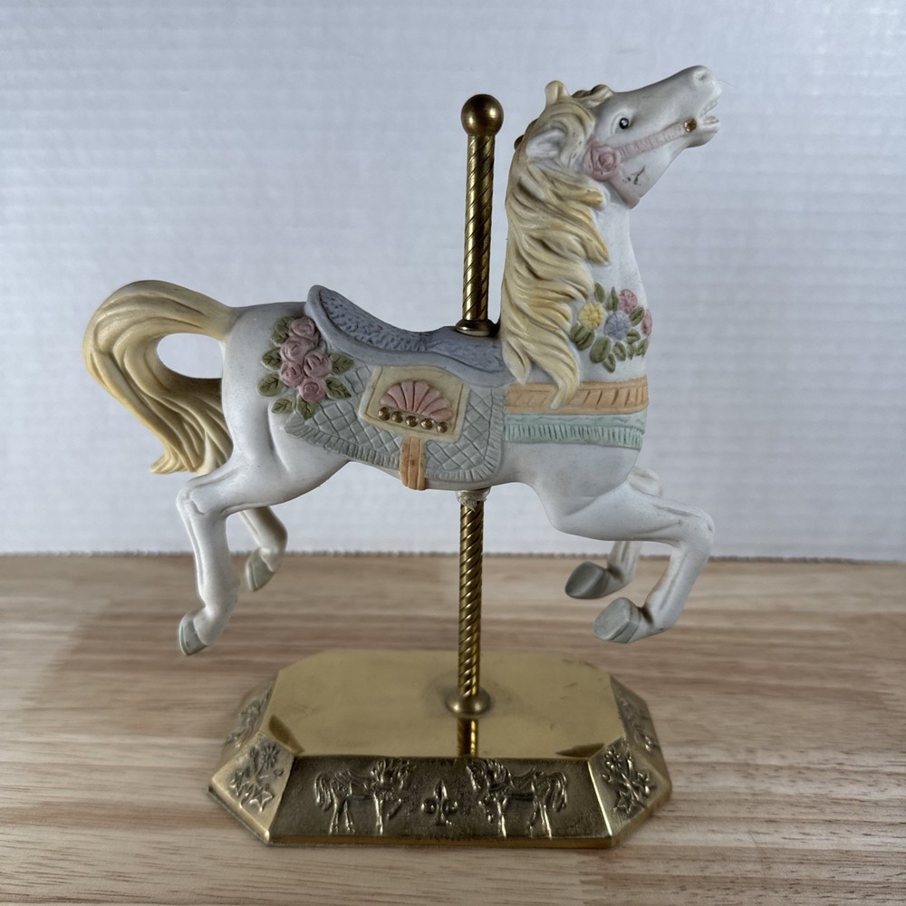 Westminster Carousel Collection Brass Base Pastel Colors Roses Floral Ceramic